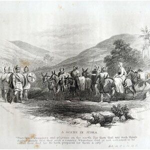 A Scene In Judea Pilgrims Engraving 1868 Victorian Religious Soldiers DWEE27